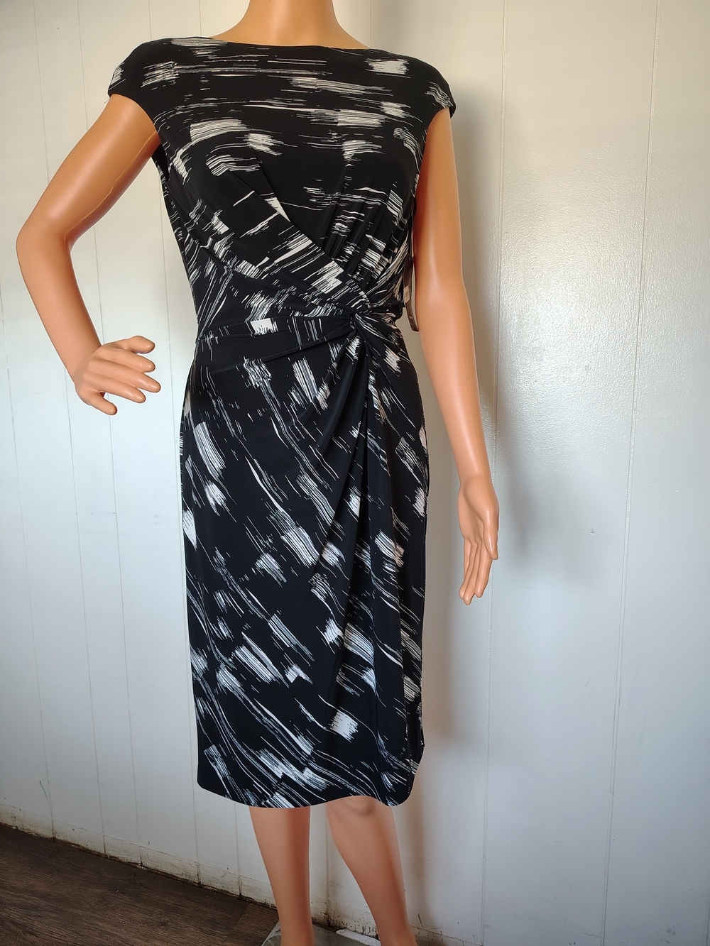 Lauren Ralph Lauren Black White Abstract Brushstroke Twist Fron Size 6